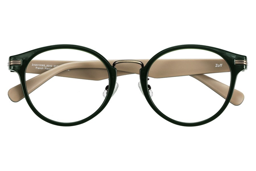 ラバーテンプルが特徴のボストン型メガネ