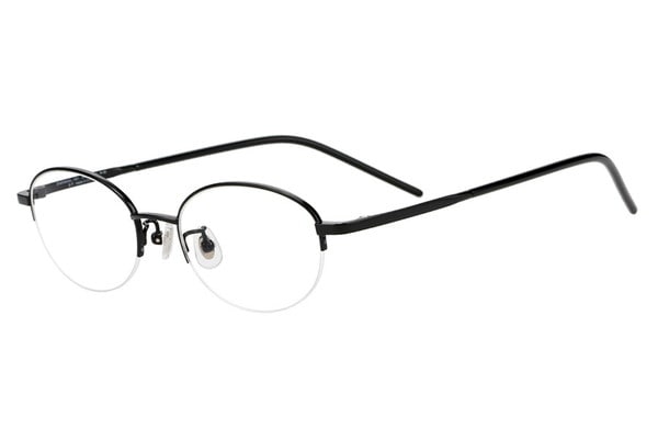 【美品】ブラックメタルフレーム チタン製 メガネ 日本製ハンドメイド眼鏡 プラスチックを使用せずチタンのみで