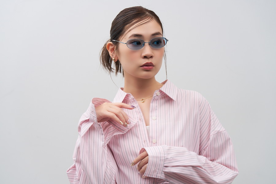 SUNCUTGlasses/トレンドのオーバル型メタルサングラス（ZY262G02-15F2